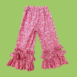 Vintage Children's Pink Floral Ruffle Bell Bottoms PLEASE SEE EXACT MEASURMENTS